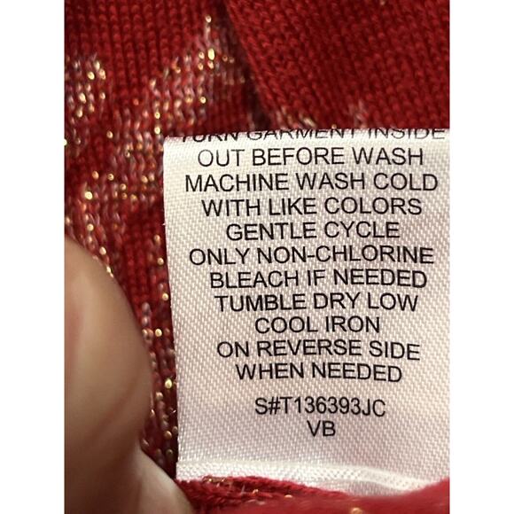 T/O Sweater Dress Womens Medium Metallic Red‎ Gold Floral Drop Waist Knit - Picture 8 of 9